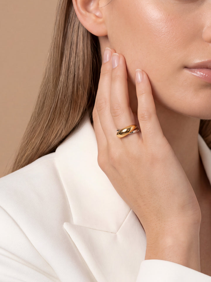 Anillo Combinado Cruzado Doble Linea