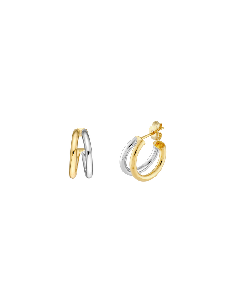 Par Arracada Doble Combinada Oro 14k