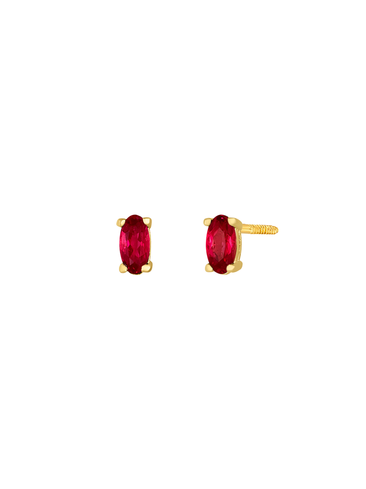 Arete Broquel Solitario Oval Ruby Oro 14k