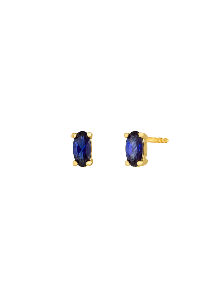 Arete Broquel Solitario Oval Zafiro Oro 14k