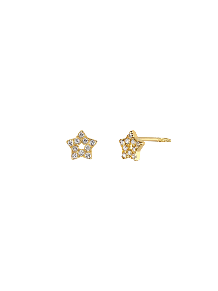 Arete Broquel Estrella Diamante 0.10 CT Oro 14k