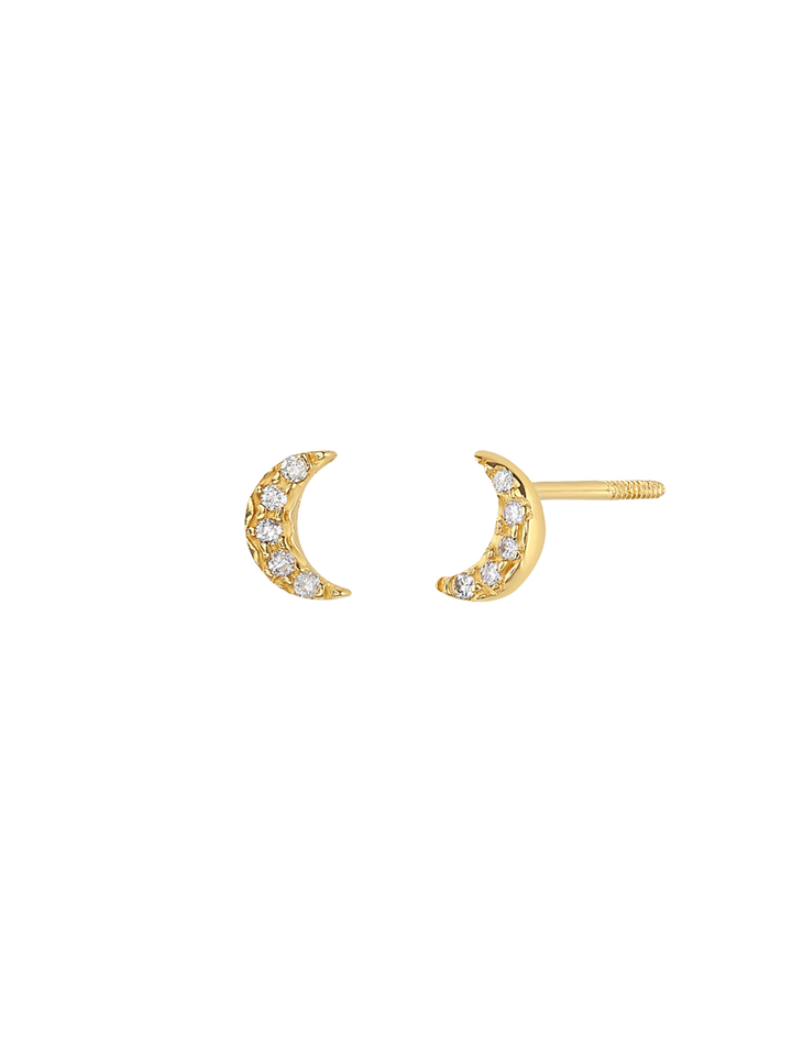 Arete Broquel Luna Diamante 0.05 CT Oro 14k