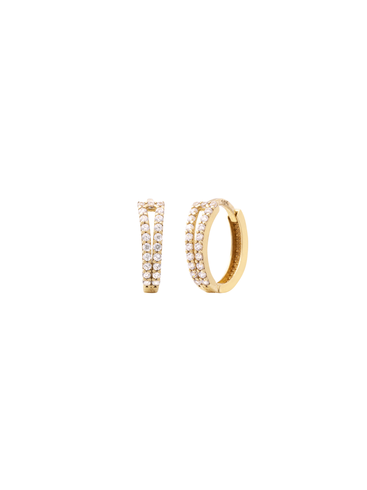 Par Arracada Doble con Zirconias 12mm Oro 10k