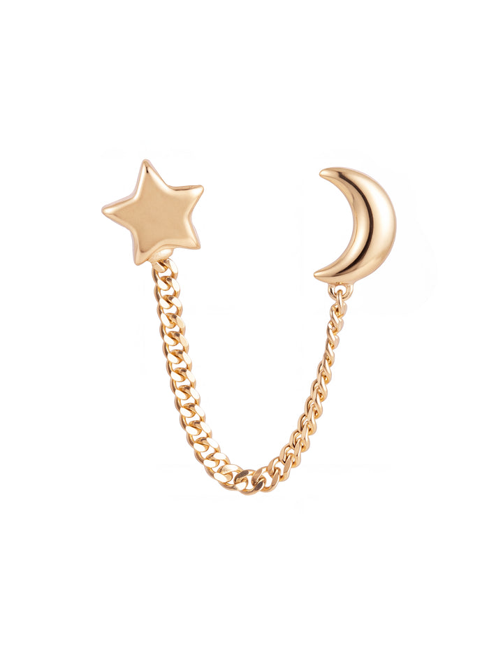 Broquel Luna y Estrella Con Cadena Oro 10k