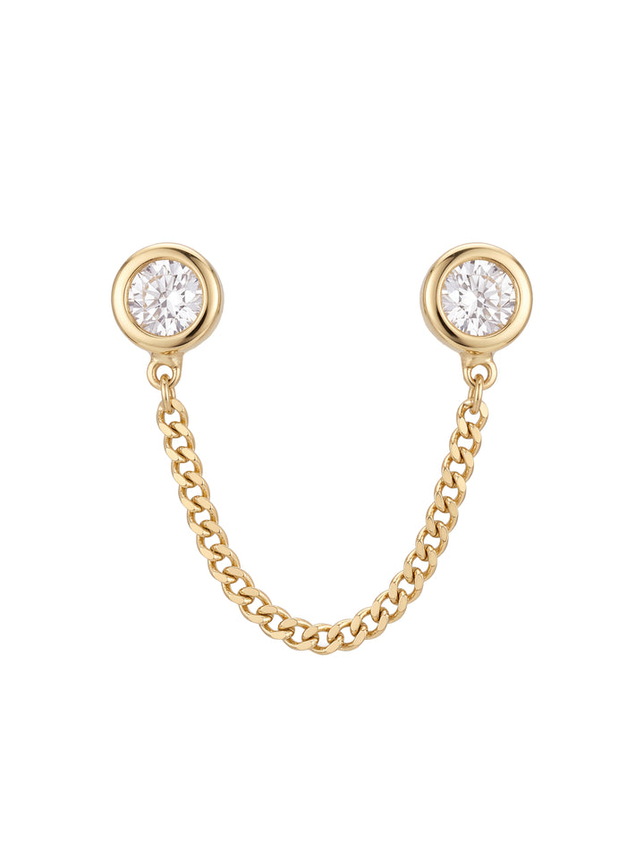 Broquel Doble Zirconia Bisel Con Cadena Oro 10k