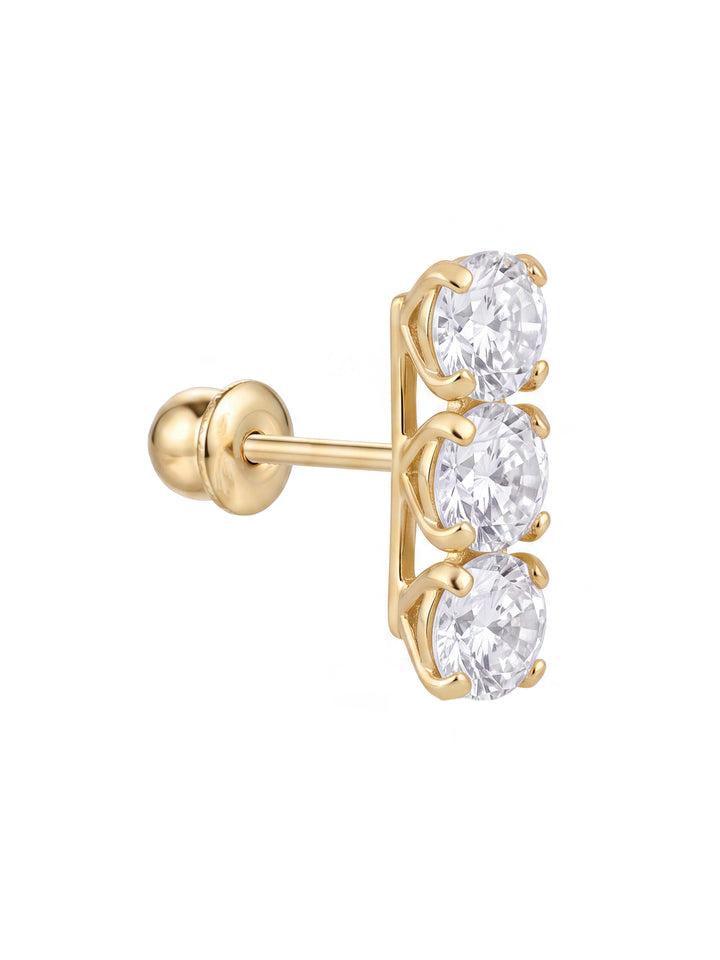 Broquel Linea Tres Zirconias Oro 14k