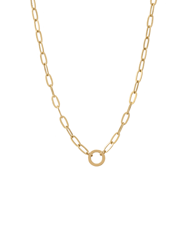 Collar Eslabon Tipo Clip Con Circulo Oro 14k