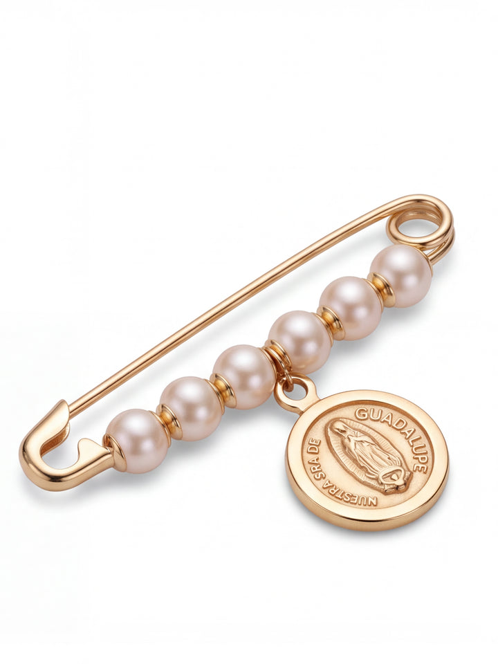 Segurito Con Perlas y Virgen Guadalupe Oro 14k