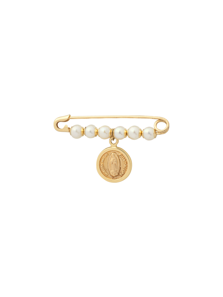 Segurito Con Perlas y Virgen Guadalupe Oro 14k