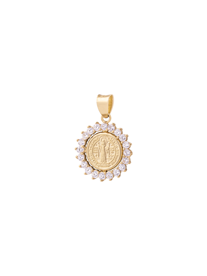 Dije San Benito Con Contorno Zirconias Oro 10k