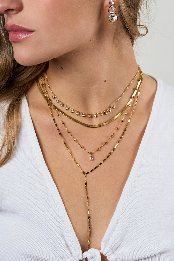 Collar Triple Planchado, Bolitas Con Dije Zirconia