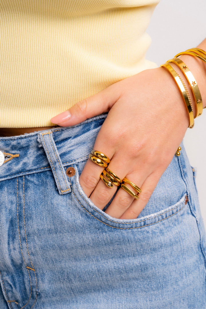 Anillo Doble Linea Chunky Abierto