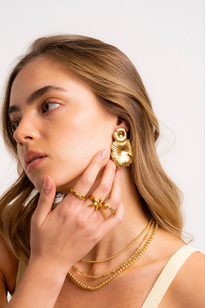 Par Arete Doble Flor Con Textura