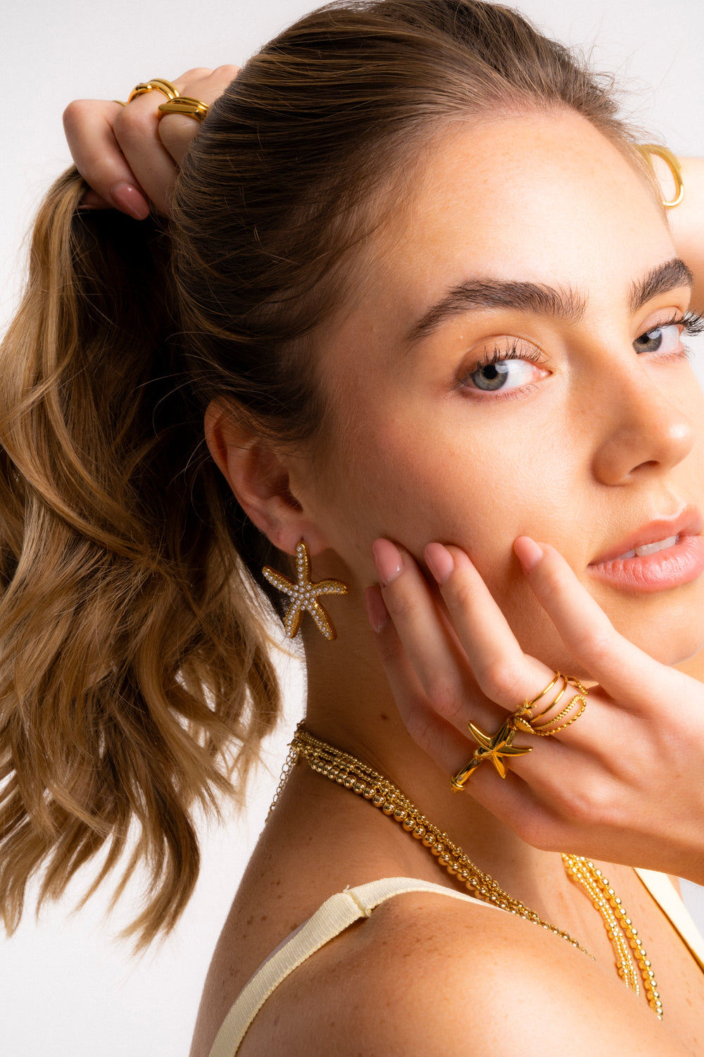 Par Arete Estrella De Mar Con Perlitas