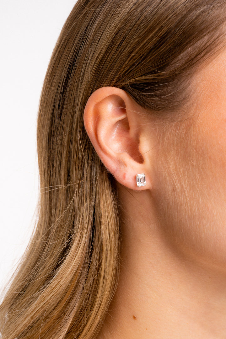 Par Aretes 2 Ct Corte Esmeralda Diamantes Lab Grown