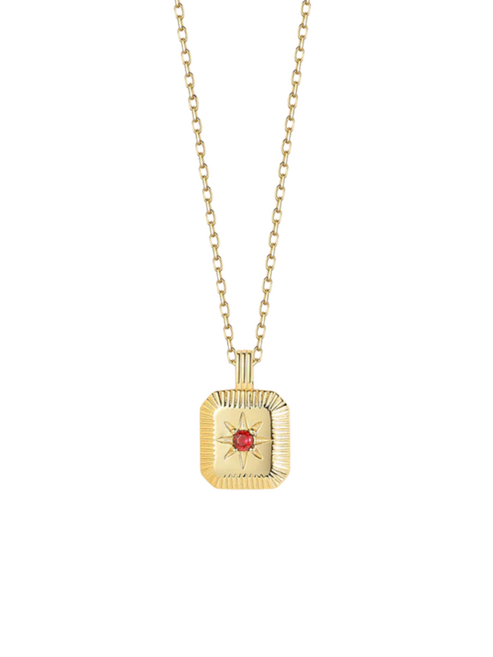 Collar Dije Cuadrado Estrella Piedra Granate