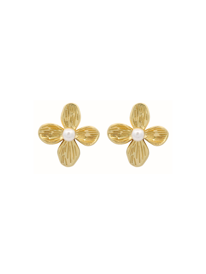 Par Arete Petalos Flor Con Perla