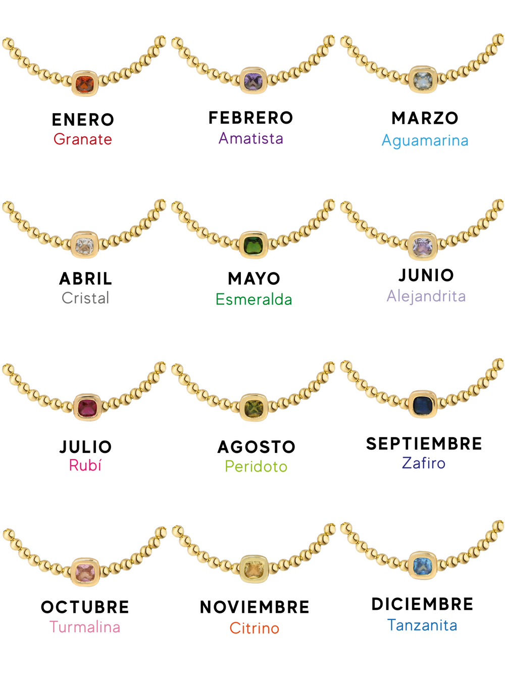 Pulsera Birthstone Bolitas Doradas