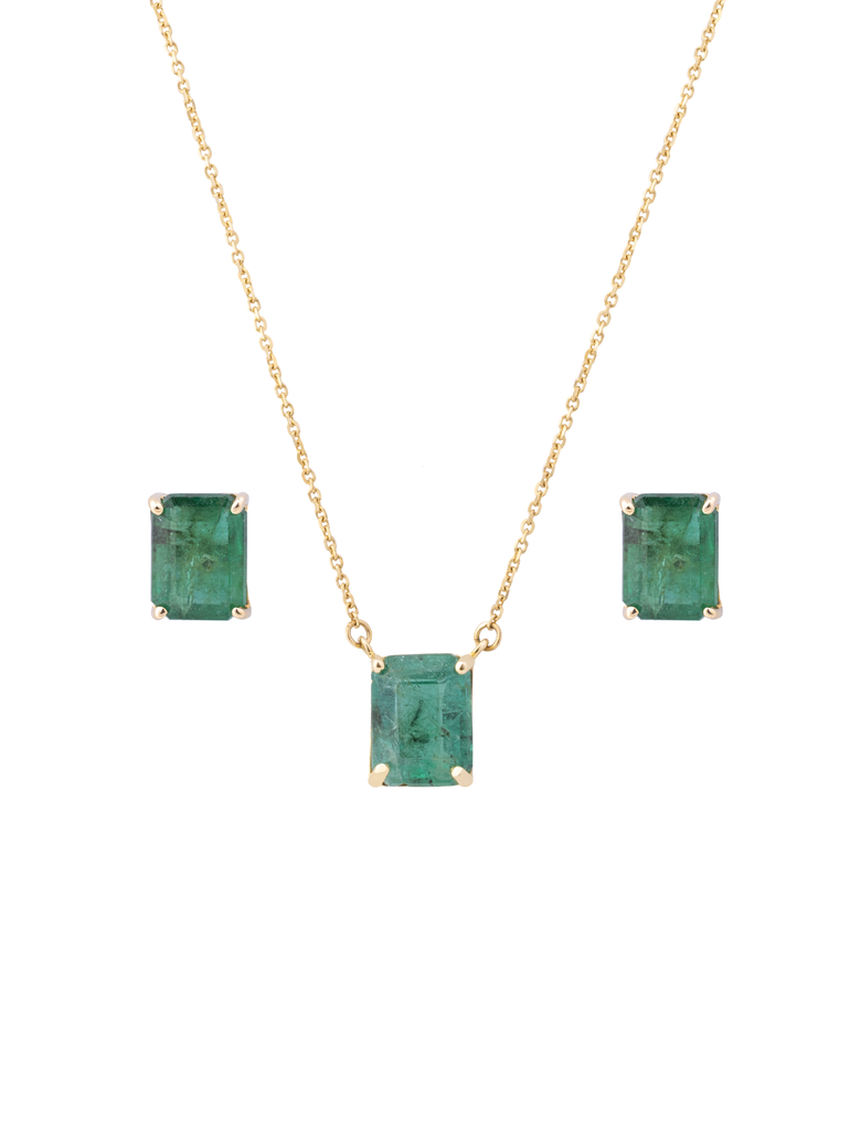 Set Collar y Aretes Piedra Esmeralda Diamante