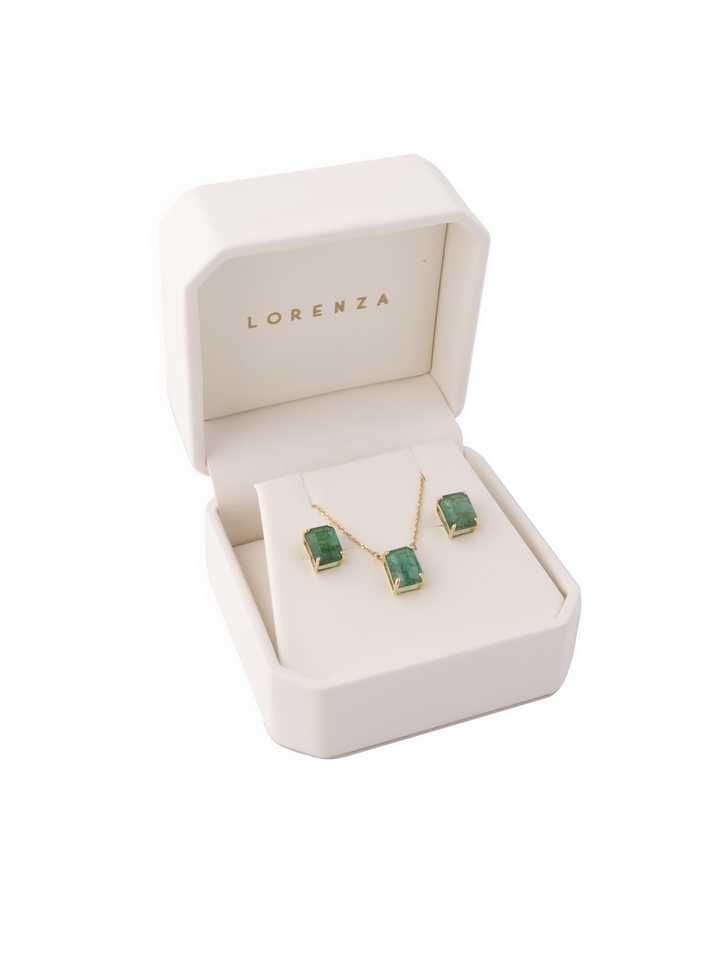 Set Collar y Aretes Piedra Esmeralda Diamante