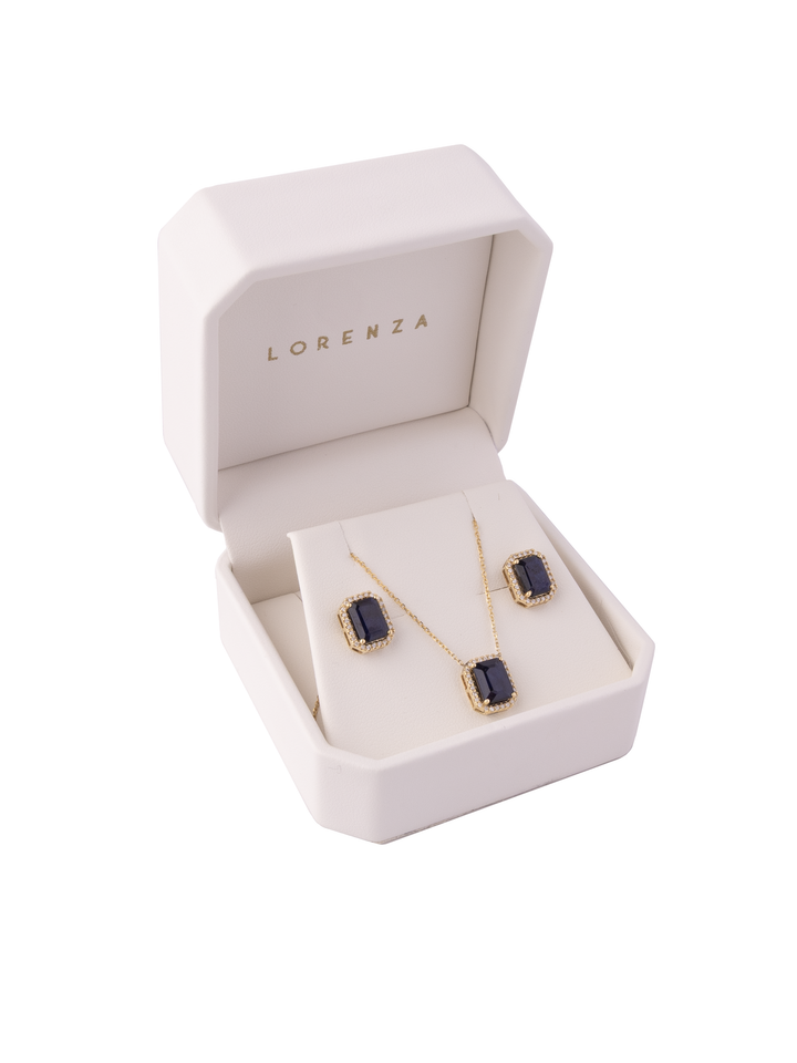 Set Collar y Aretes Piedra Zafiro Diamante