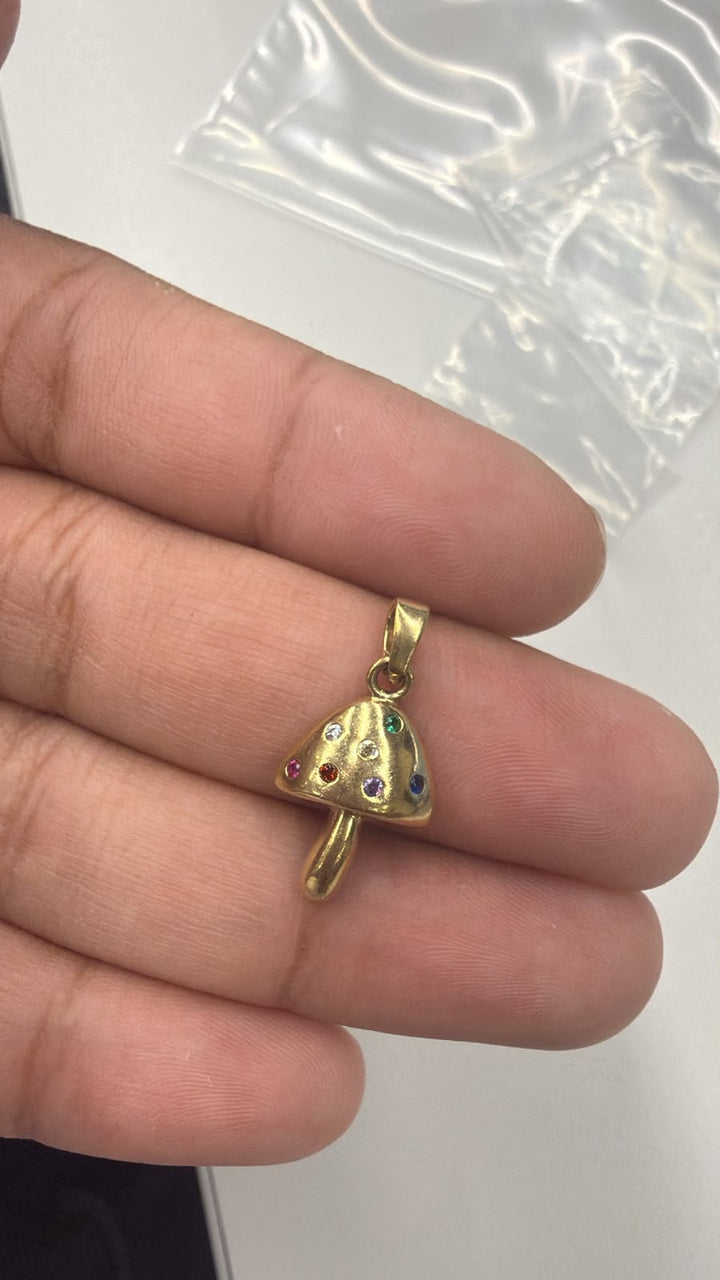 Dije Hongo Con Zirconias De Colores Oro 10k