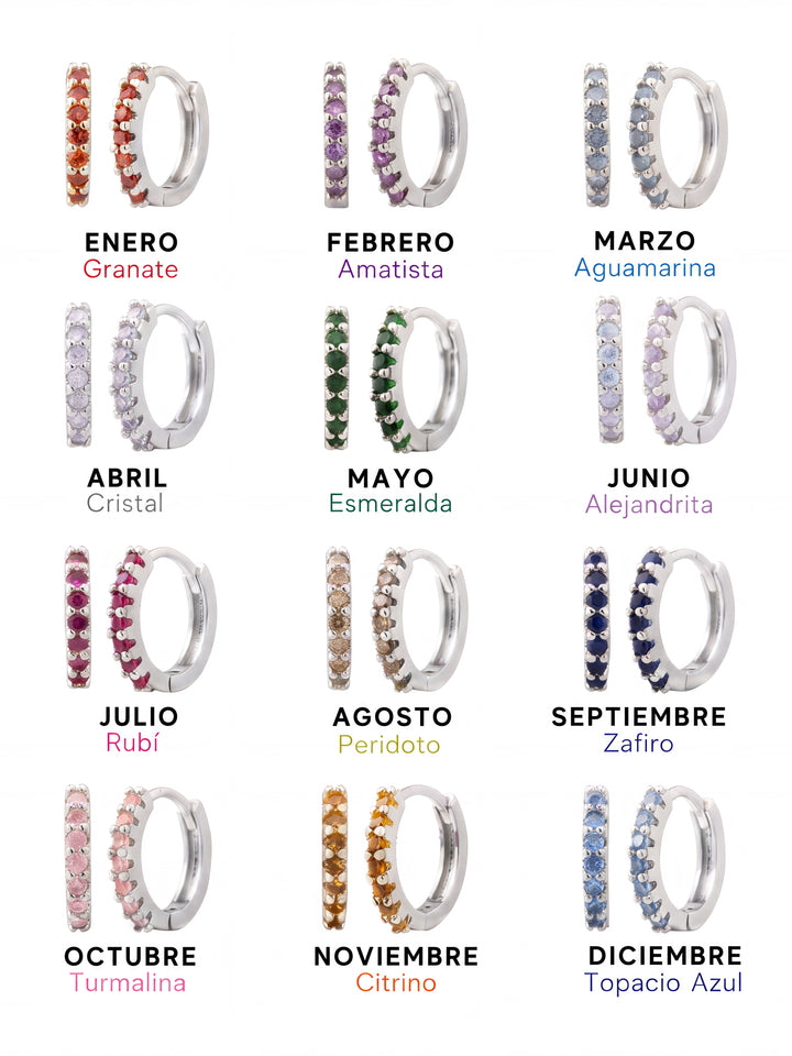 Par Arracada Zirconias Birthstone Plateada