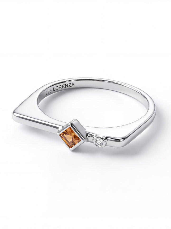 Anillo Rectangular Con Zirconia Birthstone