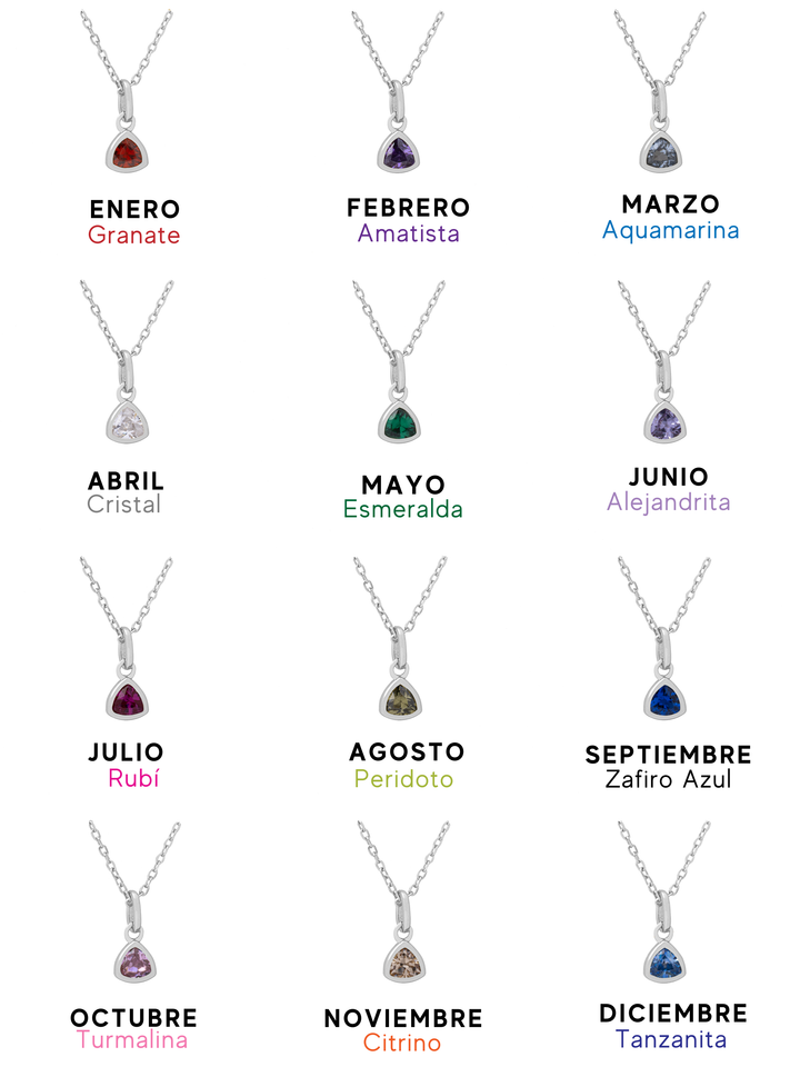 Collar Plateado Dije Birthstone Triangulo