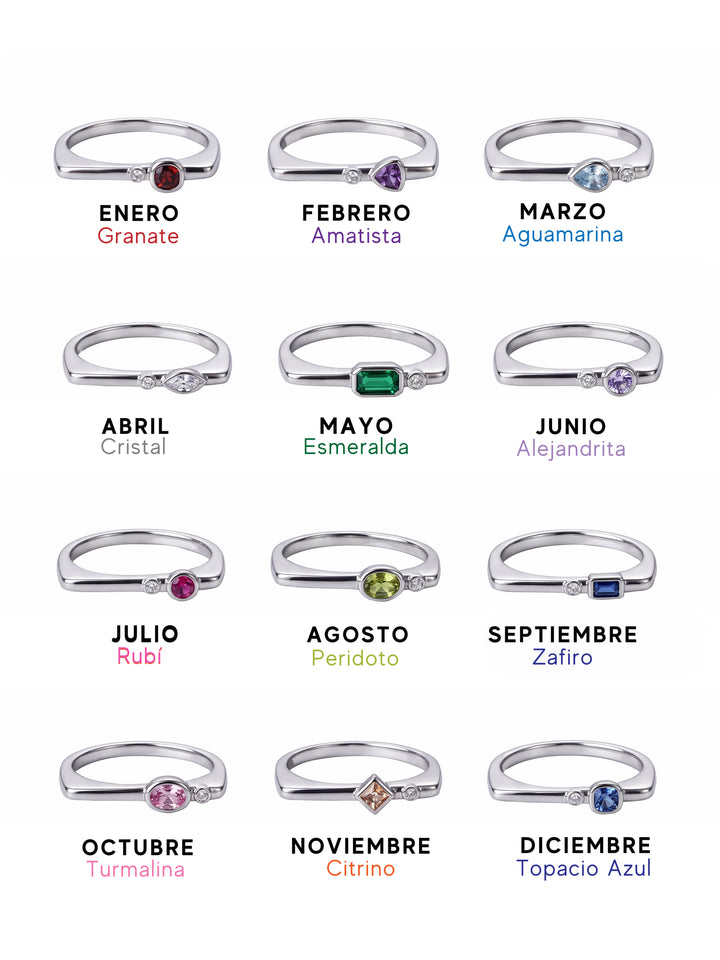 Anillo Rectangular Con Zirconia Birthstone