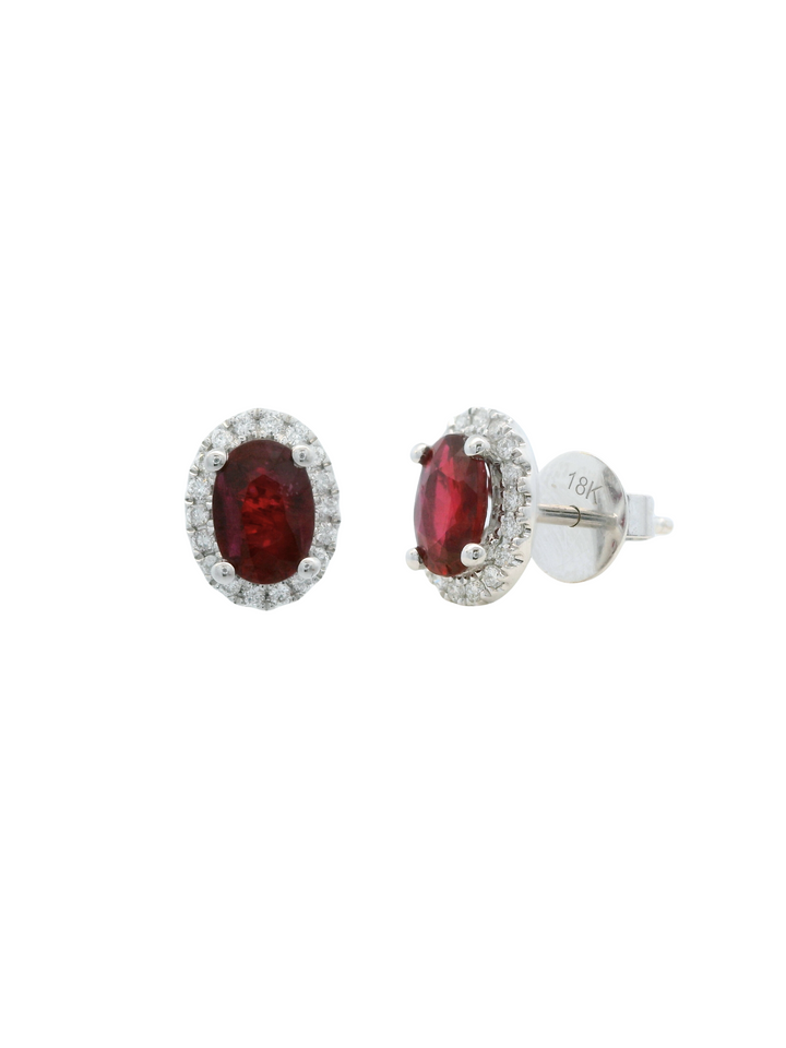 Par Arete Rubies Con Diamantes Oro Blanco 18k