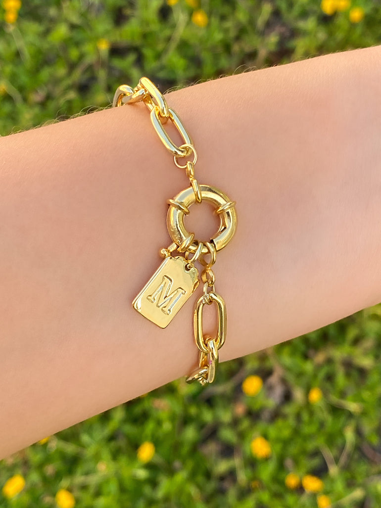 Pulsera Eslabón Dorado Timon Con Placa Inicial