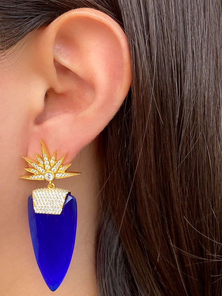 Par Aretes Ojo de Gato Azul