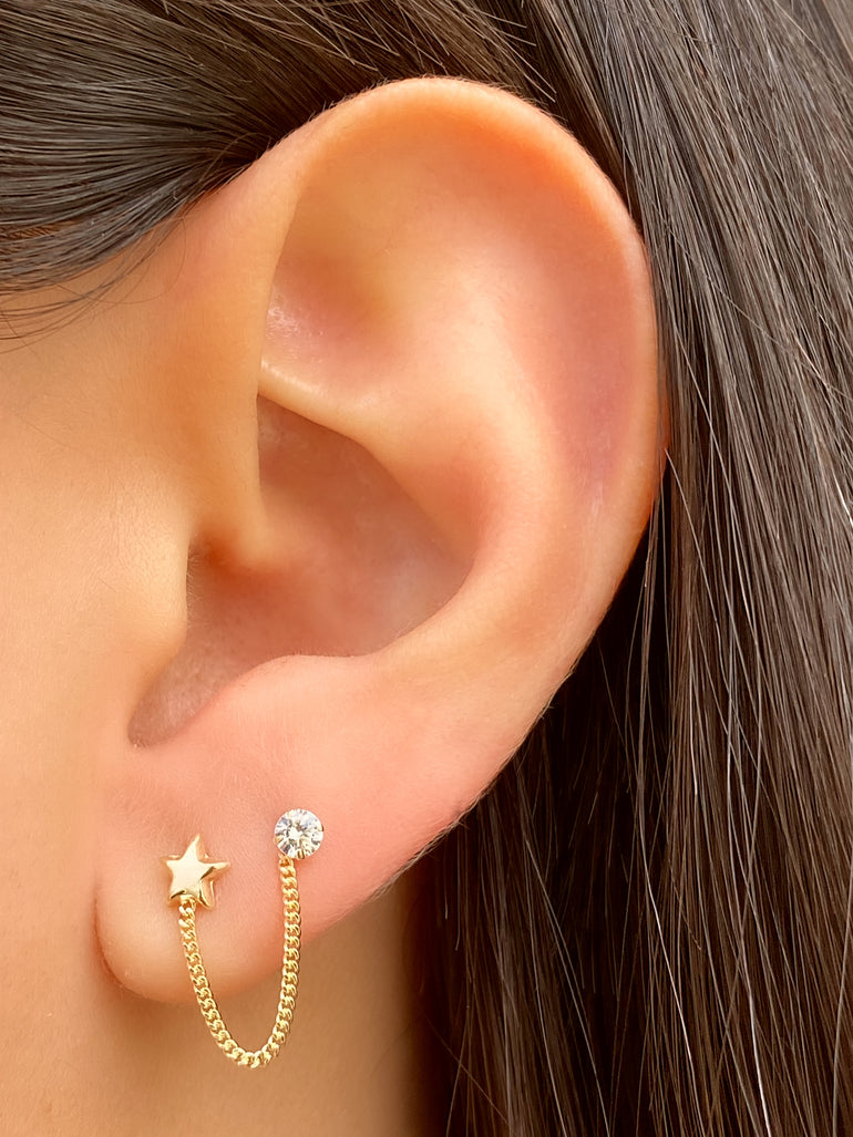 Broquel Cadena Estrella y Zirconia Oro 10k