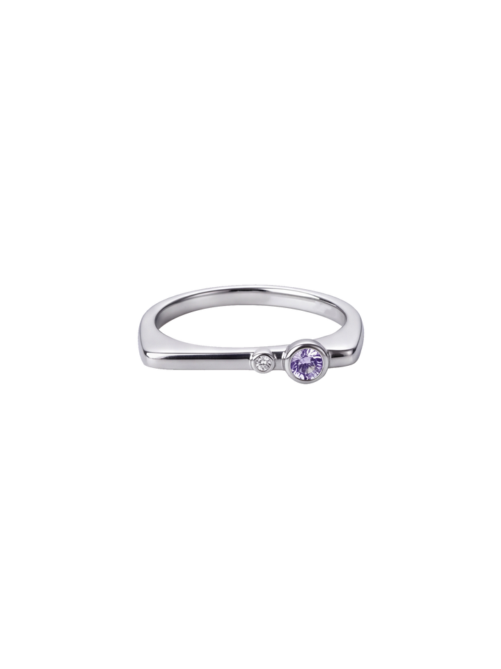 Anillo Rectangular Con Zirconia Birthstone