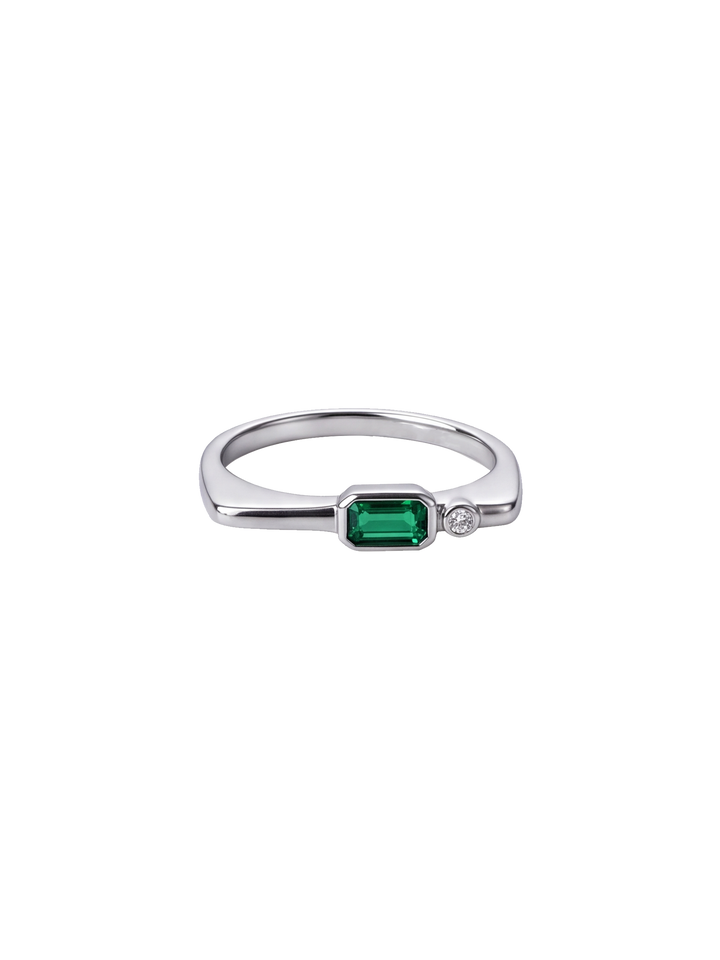 Anillo Rectangular Con Zirconia Birthstone