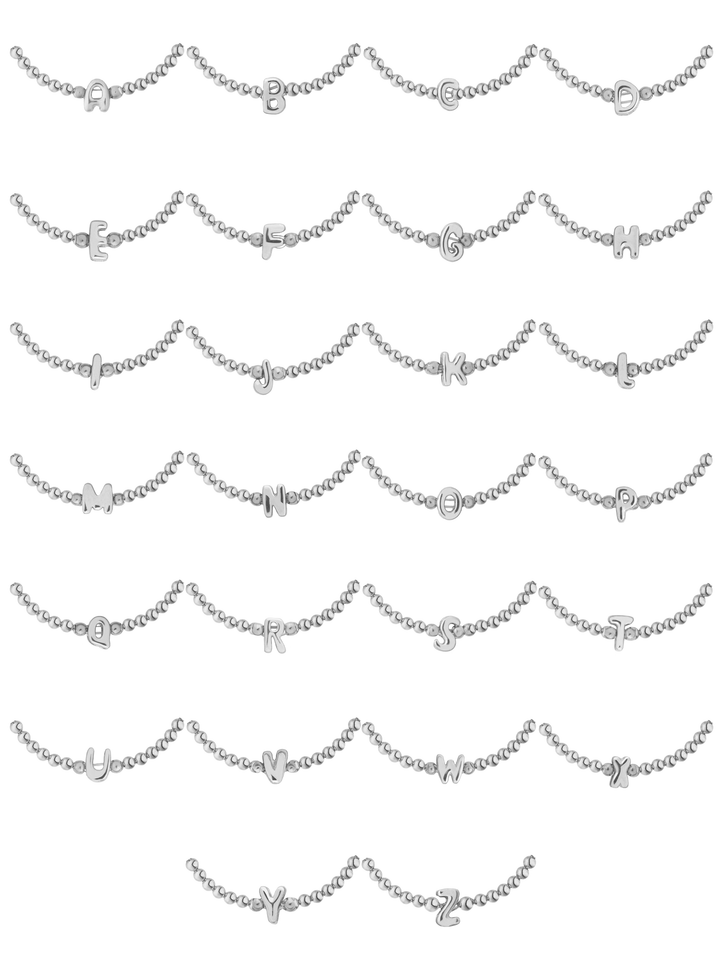 Pulsera Plateada Bolitas Con Inicial