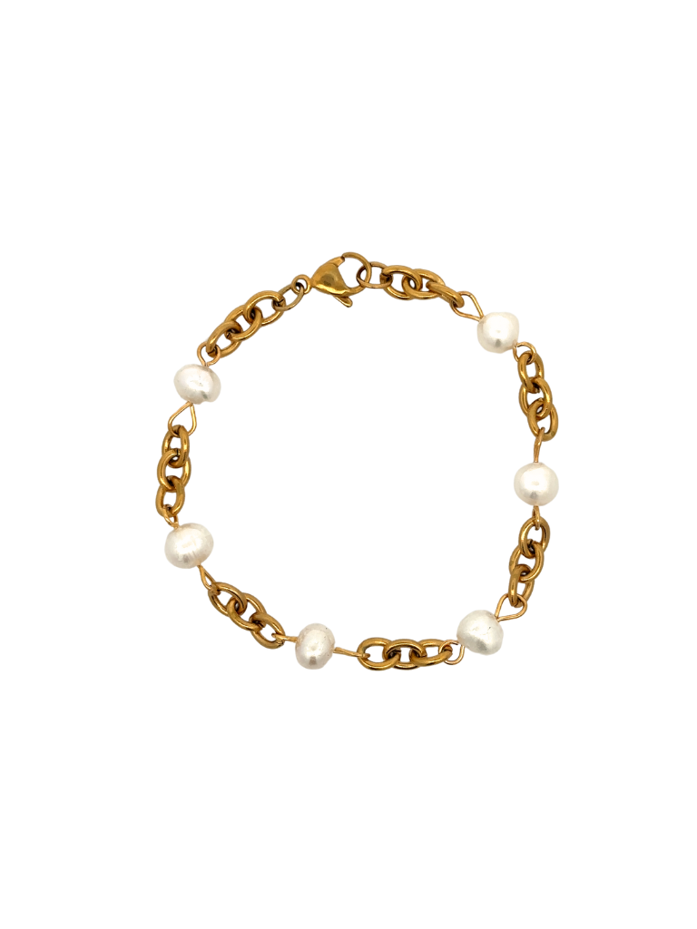 Pulsera Eslabones Dorados Con Perlas