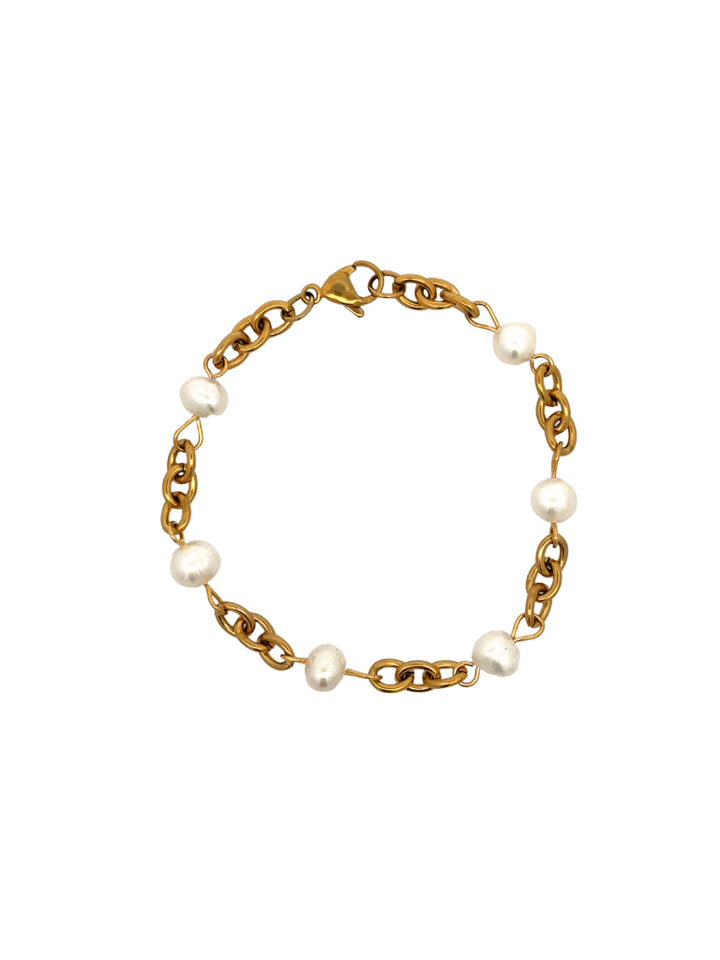 Pulsera Eslabones Dorados Con Perlas