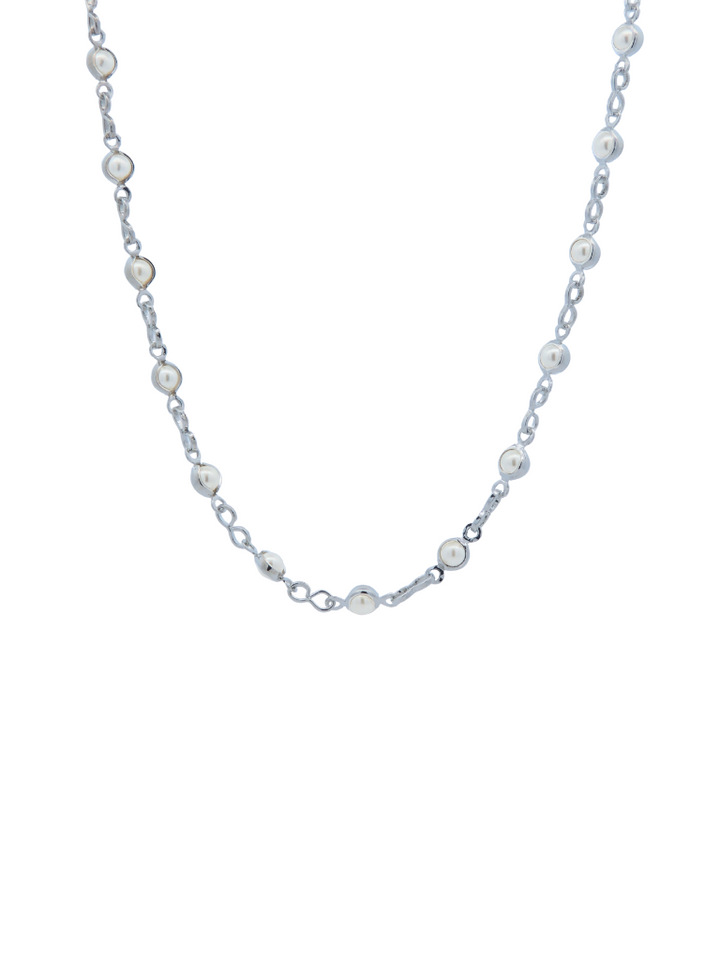 Collar Plateado Con Mini Perlitas