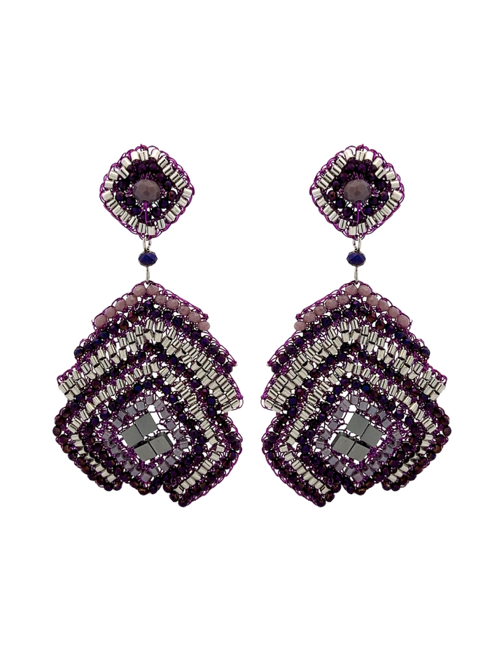 Par Arete Rombo Con Colgante Morado