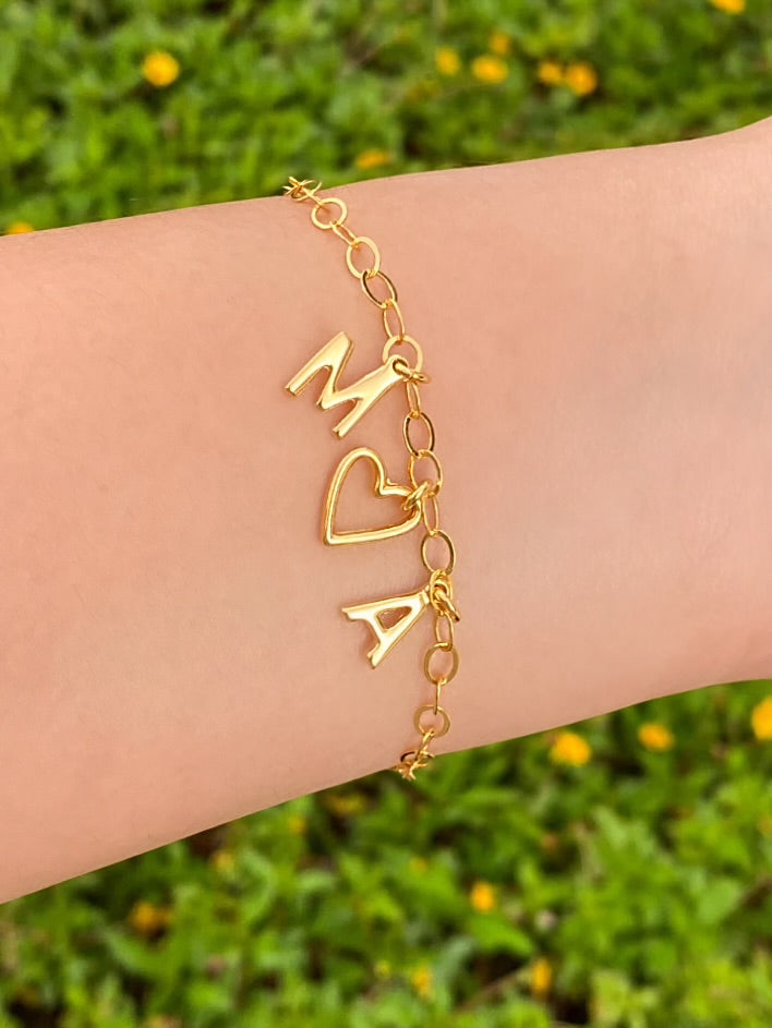 Pulsera Eslabones Inicial y Corazon