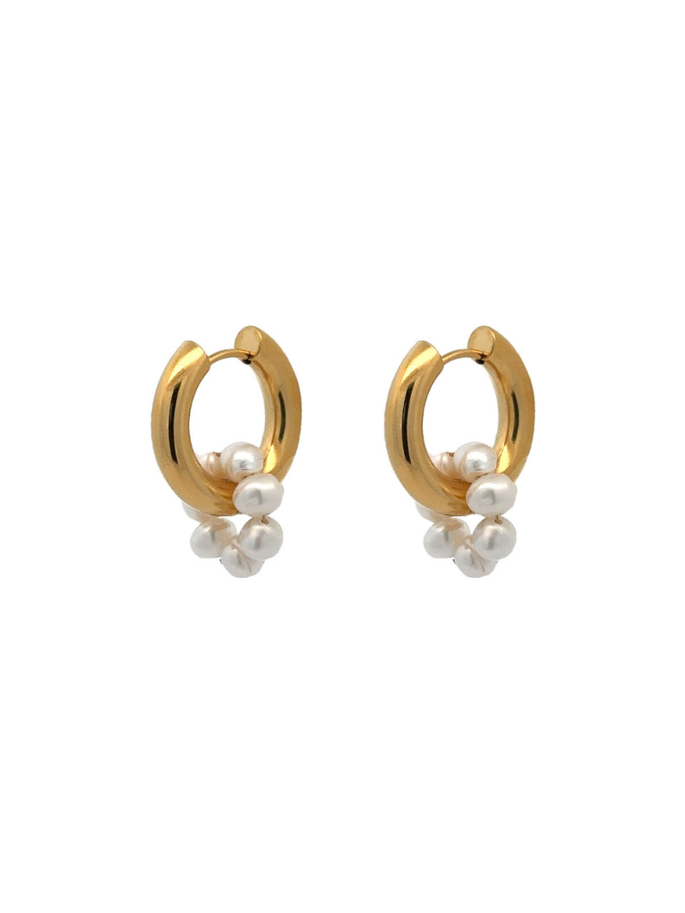 Par Arracada Gruesa Con Flor Perla