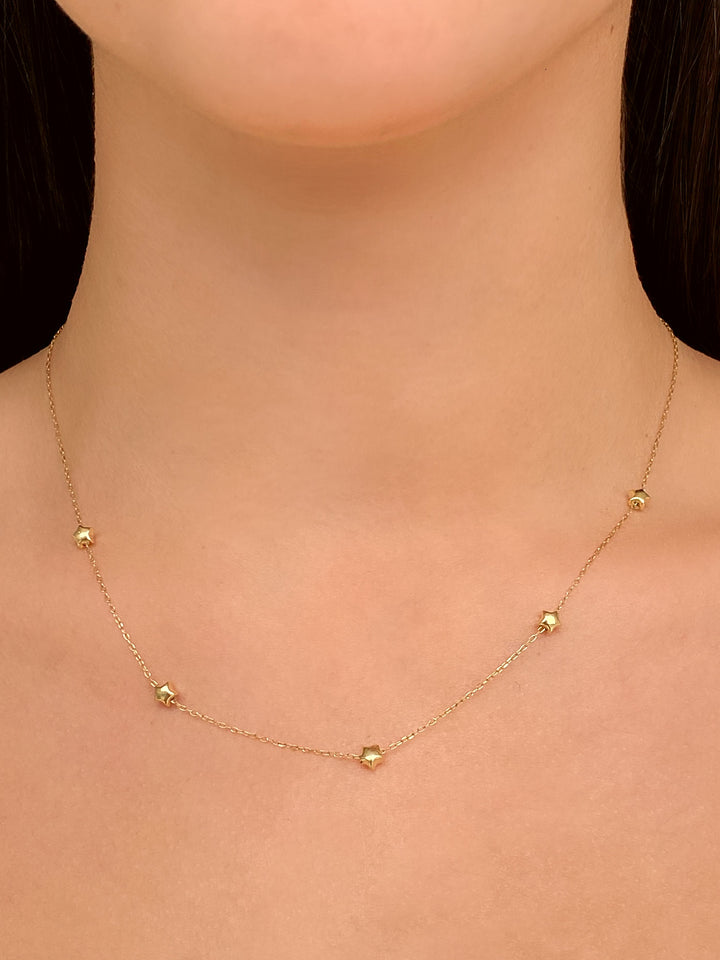 Collar Con Mini Estrellas Oro 14K