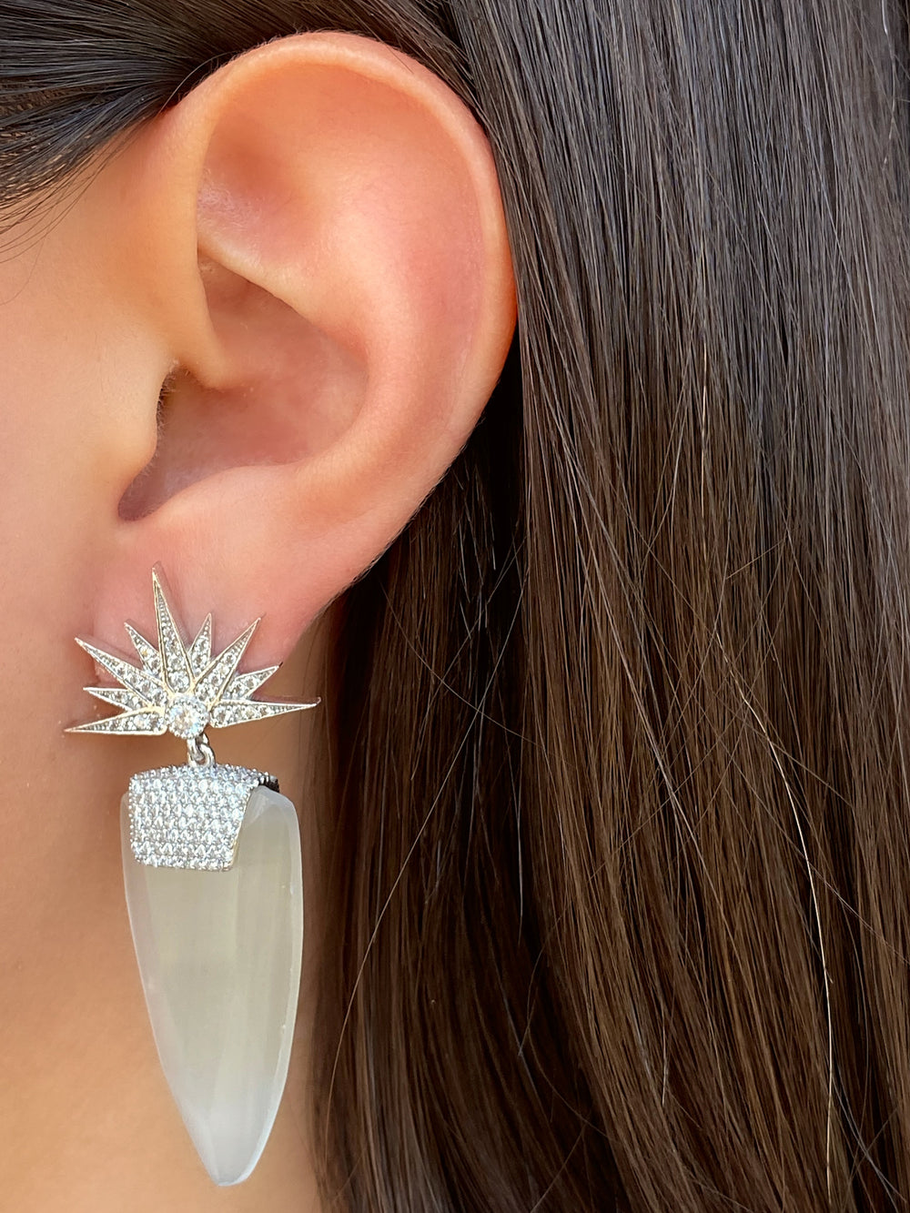 Par Aretes Ojo de Gato Blanco