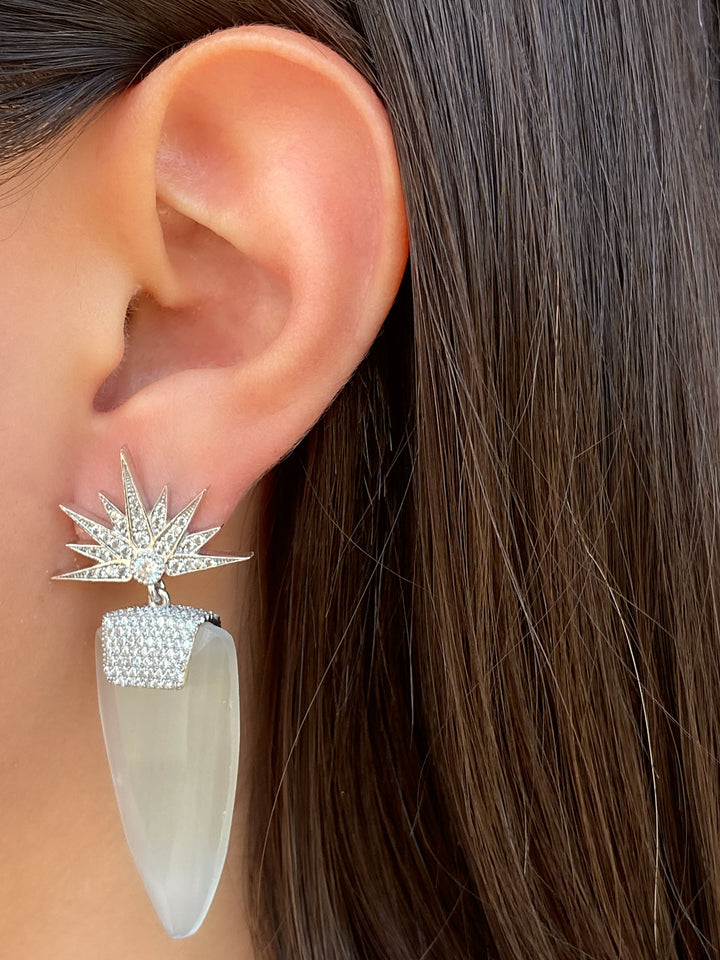 Par Aretes Ojo de Gato Blanco