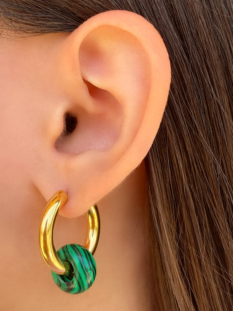 Par Arracada Piedra Malaquita 2 en 1