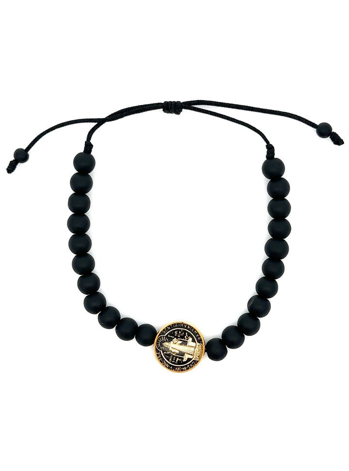 Pulsera Bolitas Negras Dije San Benito