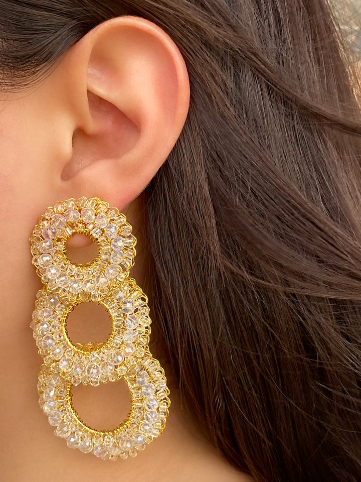 Par Aretes Triple Circulo Dorado