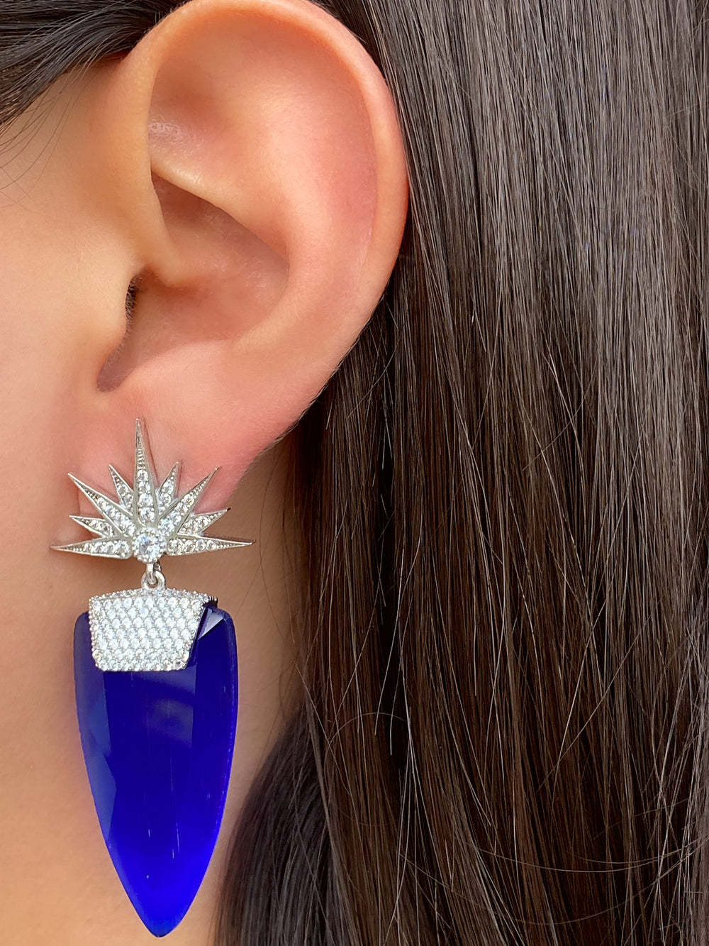 Par Aretes Ojo de Gato Azul